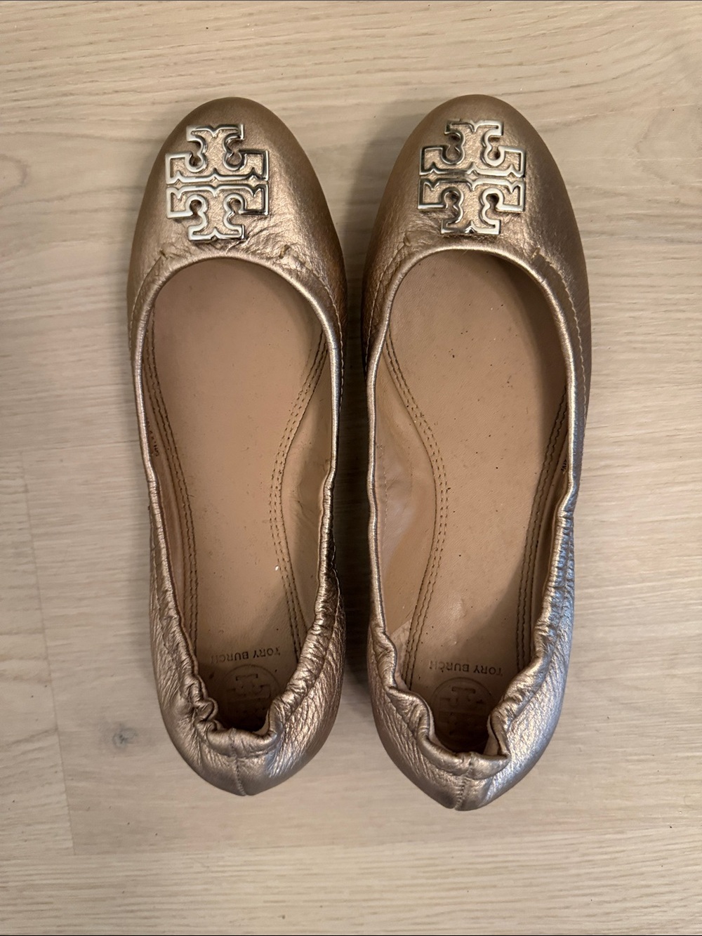 Tory Burch Metallic Rose Gold Emmie Ballet Flats
